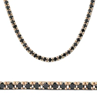 Pompeii3 10ct Black Diamond Tennis Necklace 18" 14k Yellow Gold In Multi