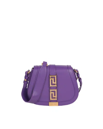Versace Greca Goddess Small Leather Shoulder Bag In Purple