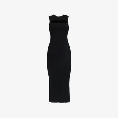 Alexander Mcqueen Slashed Knit Midi Dress In Black