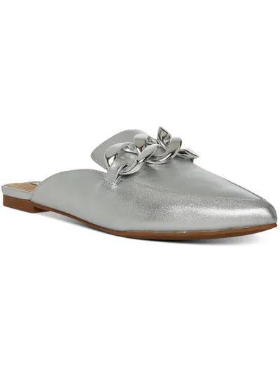 Steve Madden Womens Leather Metallic Mules In Silver