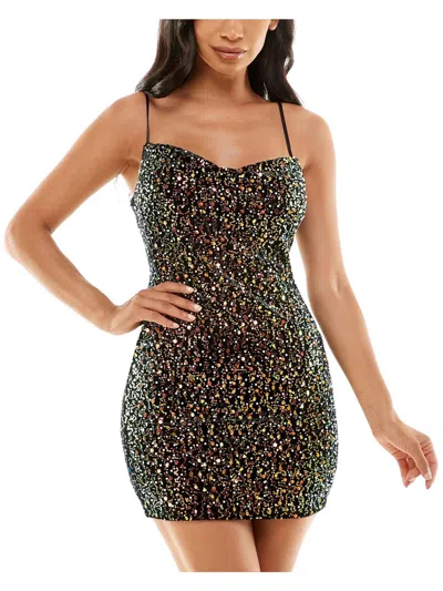 City Studios Womens Sequined Polyester Mini Dress In Multi