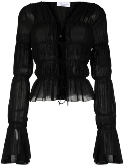 Blumarine Ruched Front-tie Blouse In Black