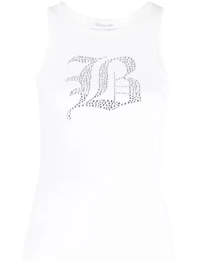 Blumarine Ribbed Tank Top With Logo Clothing In White