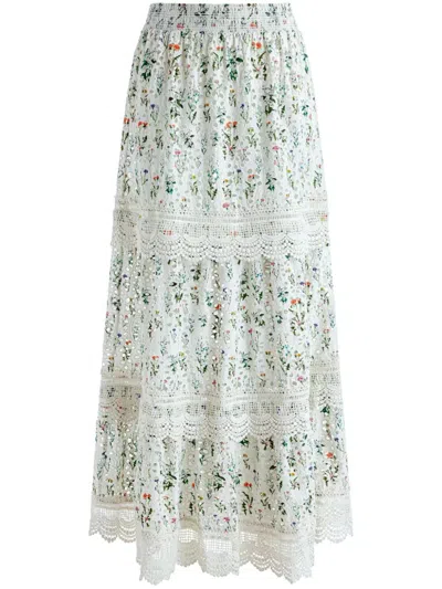 Alice And Olivia Reise Floral-print Skirt In White