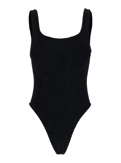 Hunza G Black One-piece Swimsuit With Squared Neckline In Ribbed Stretch Polyamide Woman