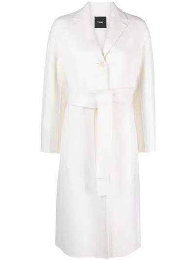 Theory Single Breasted Coat In White
