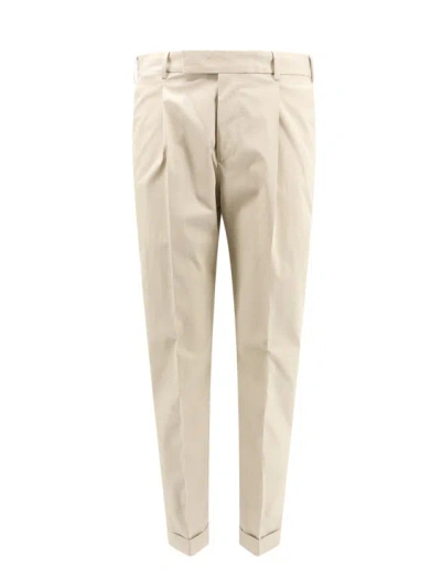 Pt Torino Cotton And Linen Trouser With Feather Detail In Neutrals