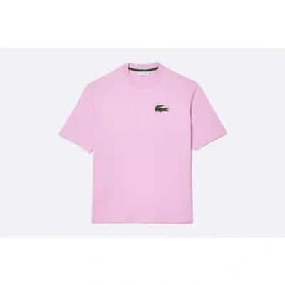Lacoste Unisex Loose Fit Large Croc Organic Heavy Cotton T-shirt - Xxl In Pink