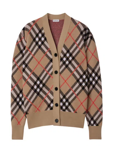 Burberry Check Wool-blend Cardigan In Brown