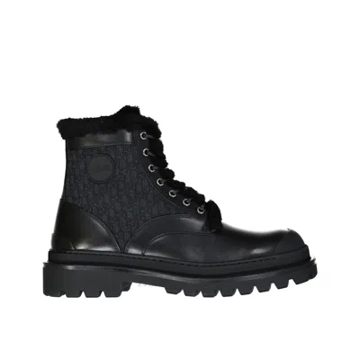 Tluxy Dior Leather And Canvas Boots In Black