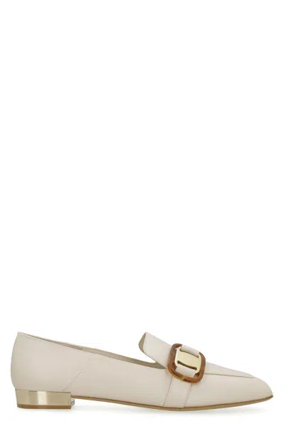 Ferragamo Wang Leather Loafers In Ivory