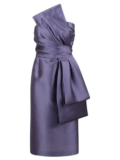 Alberta Ferretti Oversized-bow Strapless Midi Dress In Purple