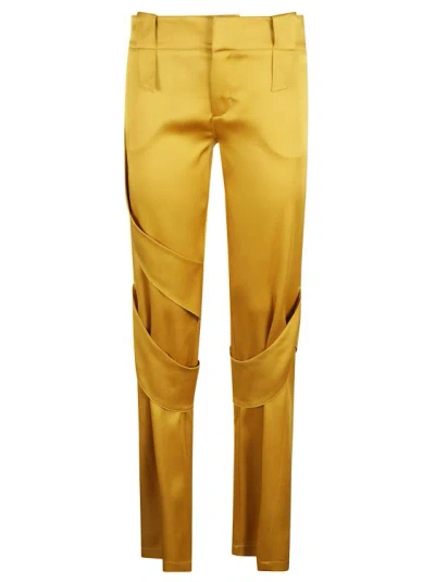 Blumarine Satin Wide-leg Cargo Trousers In Yellow