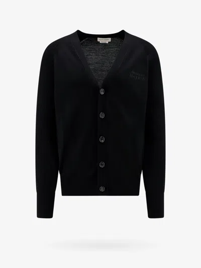 Alexander Mcqueen Embroidered-logo Knitted Cardigan In Black
