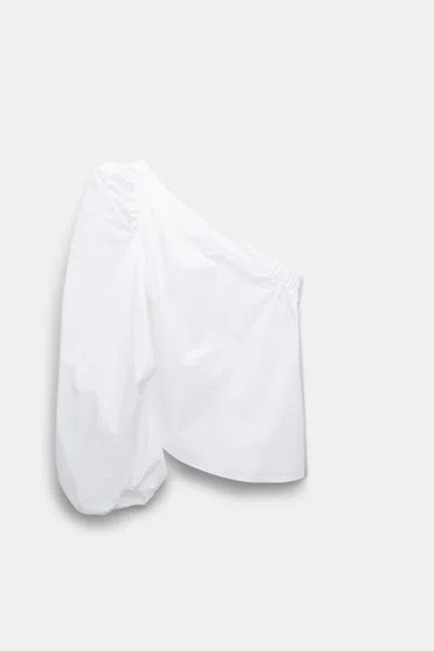 Dorothee Schumacher Asymmetric Cotton-poplin Top With Voluminous Long Sleeve In White