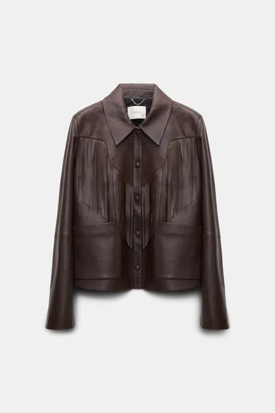 Dorothee Schumacher Fringed Leather Jacket In Brown