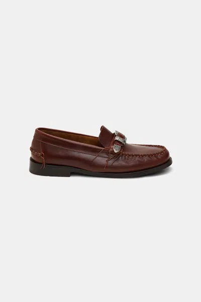 Dorothee Schumacher Calfskin Loafers With Hand Stitching And Western Buckle In Brown