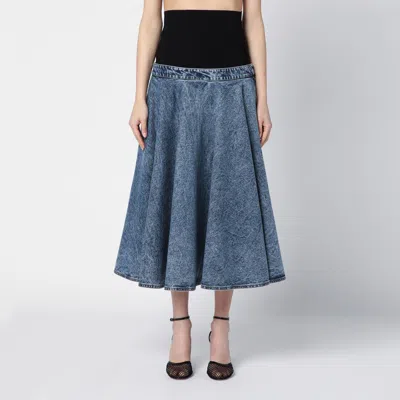 Alaïa Denim Midi Skirt With Knitted Sash In Blue