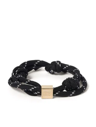Miu Miu Logo-charm Rope Bracelet In Nero