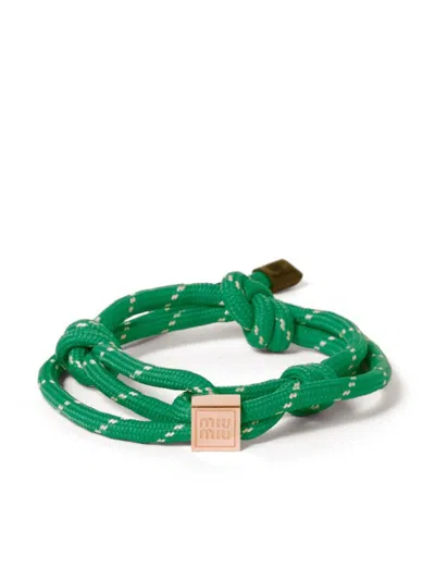 Miu Miu Logo-charm Rope Bracelet In Smeraldo