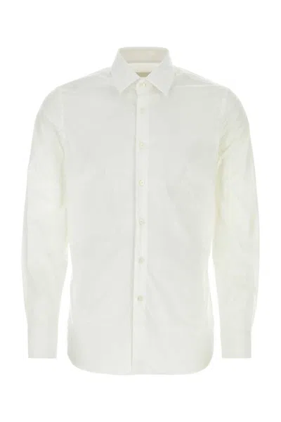 Prada Triangle Logo Buttoned Shirt In White