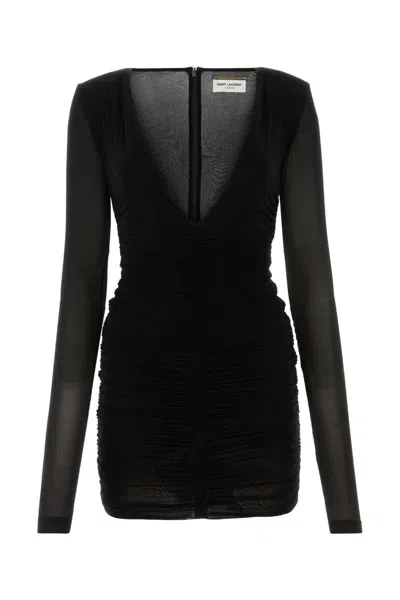Saint Laurent Black Stretch Cupro Mini Dress