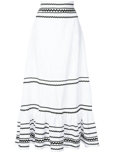 Lisa Marie Fernandez Fiesta 锯齿边褶饰亚麻超长半身裙 In Black/white