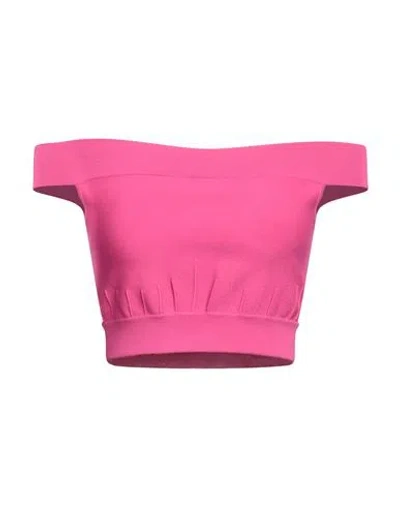 Alexander Mcqueen Woman Top Fuchsia Size M Viscose, Polyamide, Polyester, Elastane In Pink