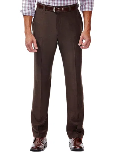 Haggar Men's Premium Comfort Stretch Classic-fit Solid Flat Front Dress Pants In Brown
