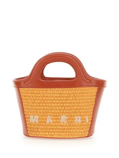 Marni Tropicalia Logo Embroidered Micro Tote Bag In Marrone