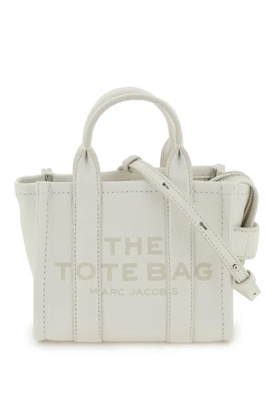 Marc Jacobs Off-white 'the Leather Mini Tote Bag' Tote In 140 Cotton/silver