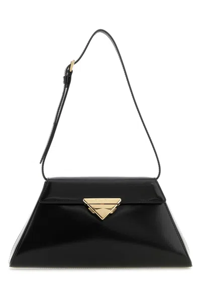 Prada Black Leather Triangle Logo Shoulder Bag