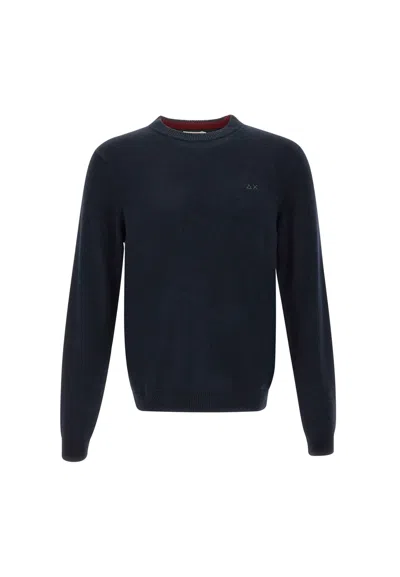 Sun 68 Round Solid Wool And Viscose Blend Pullover In Navy Blue