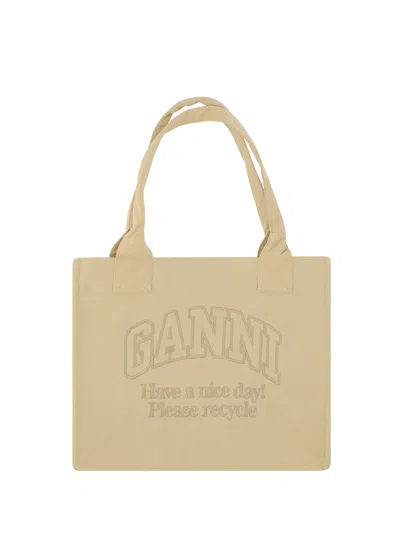 Ganni Easy Shopper Handbag In Beige