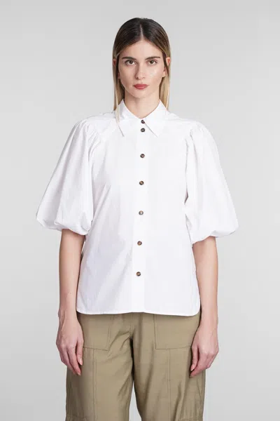 Ganni White Cotton Shirt In Bianco