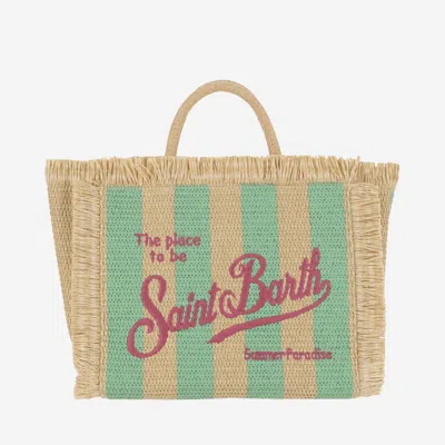 Mc2 Saint Barth Colette Striped Straw Beach Bag In Green
