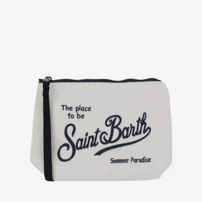 Mc2 Saint Barth Fabric Clutch Bag With Logo In White