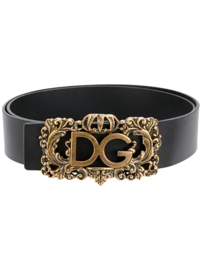 Dolce & Gabbana Lux Leather Logo Belt In Black