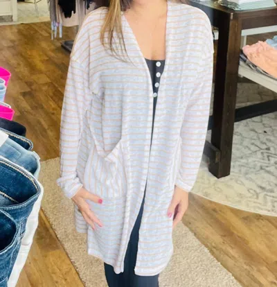 White Birch Stripe Knitted Cardigan In Taupe In Beige