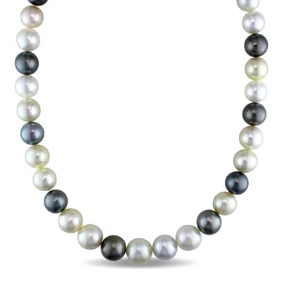 Mimi & Max 10-12.5mm Multi-colored South Sea And Tahitian Pearl Strand Necklace With 14k Yellow Gold Clasp In Silver