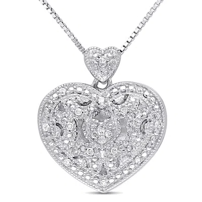 Mimi & Max Diamond Heart Locket Necklace In Sterling Silver