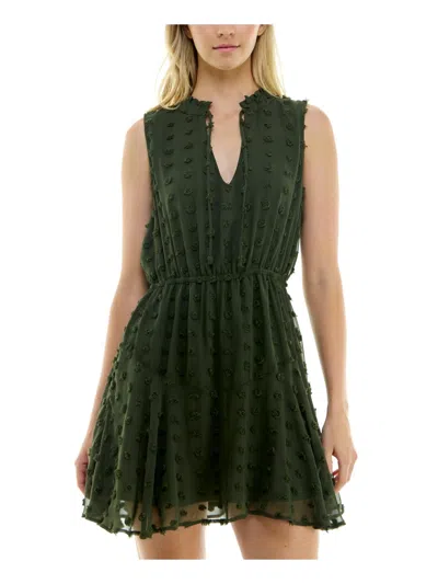 Crystal Doll Juniors Womens Textured Fit & Flare Dress In Green