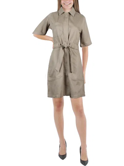 French Connection Womens Denim Mini Shirtdress In Green