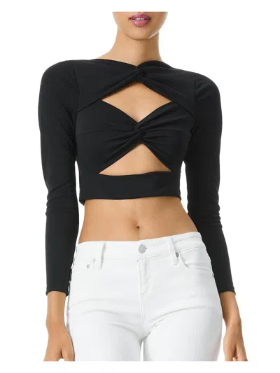 Alice And Olivia Womens Long Sleeve Front Tie Cropped In Black