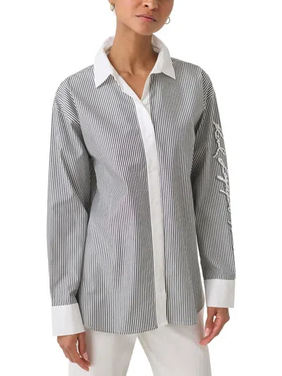 Karl Lagerfeld Womens Striped Cotton Button-down Top In Black