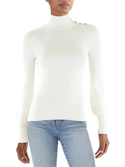 Lauren Ralph Lauren Womens Embellishment Ribbed Turtleneck Sweater In White