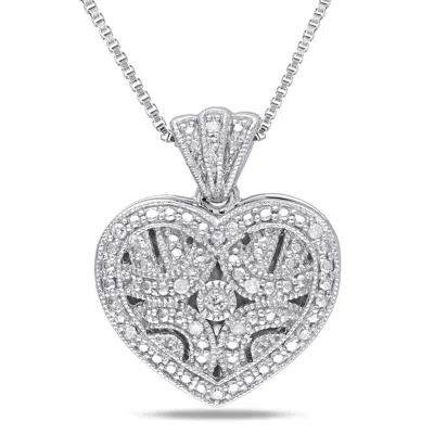 Mimi & Max Diamond Heart Locket Necklace In Sterling Silver