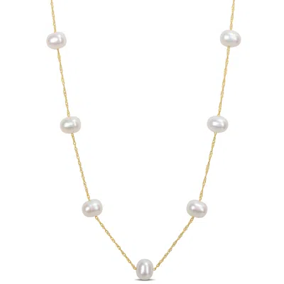 Mimi & Max Cultured Freshwater Pearl Tin Cup Necklace With 10k Yellow Gold Rope Chain And Clasp In Silver