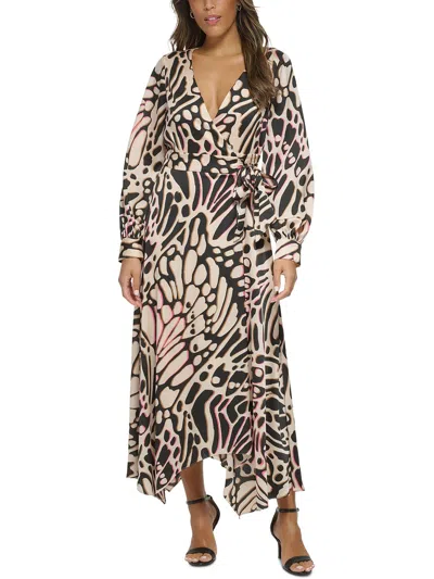 Donna Karan Womens Wrap Satin Wrap Dress In Multi