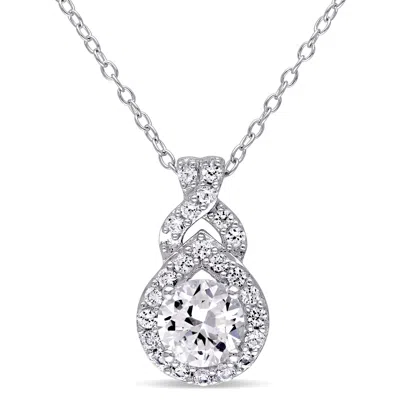 Mimi & Max Created White Sapphire Teardrop Halo Necklace In Sterling Silver